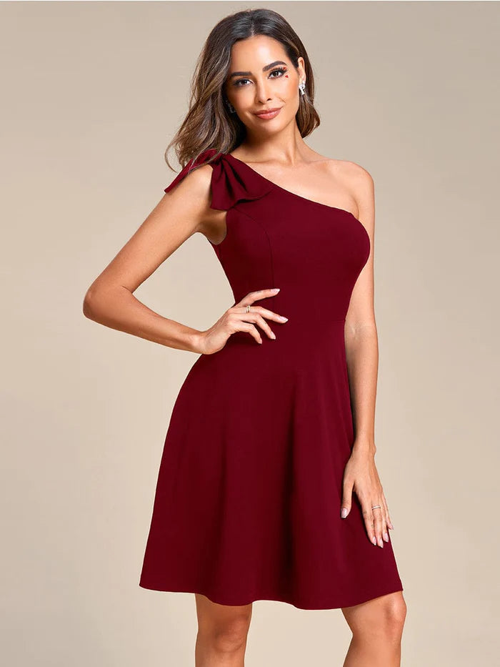 One Shoulder with Bowknot Sleeveless A-Line Summer Mini Dress/Prom  Dresses/Evening Dresses